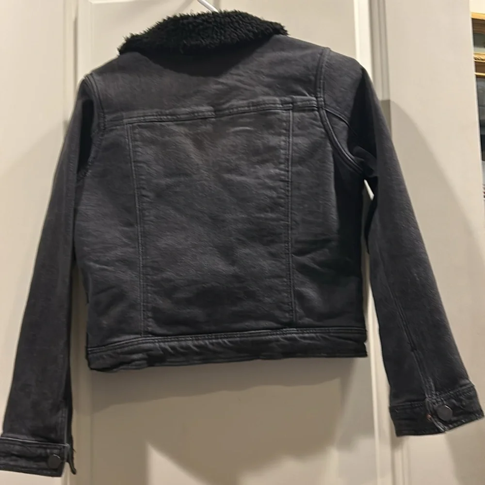 Art Class kid Sherpa lined black snap boxy denimJean jacket pockets size L 10/12